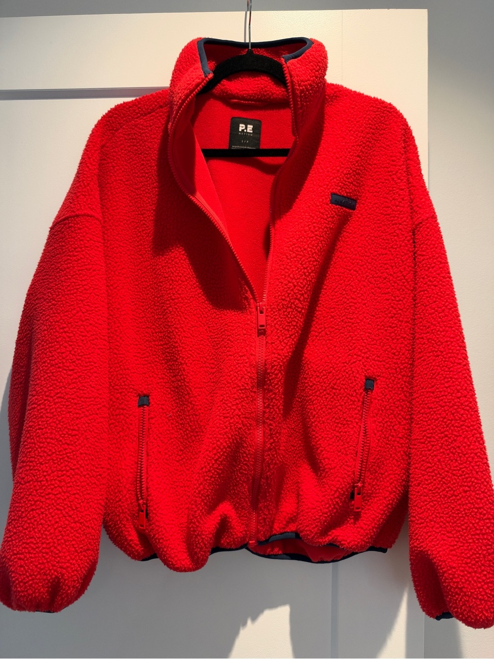 P.E Nation Rotate Sherpa Jacket in College Red & Dark Navy